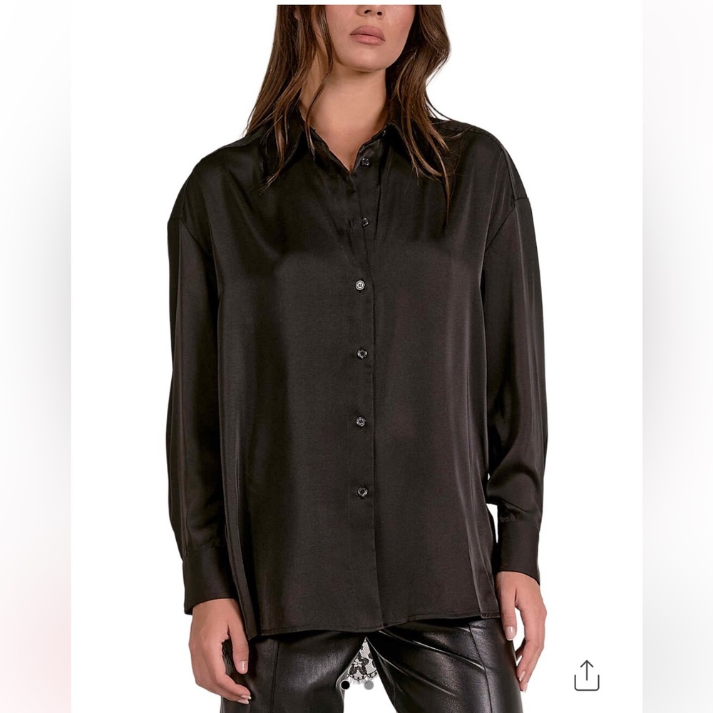 NWT Elan Black Lace Back Button Down Blouse XS Sheer - Picture 2 of 5